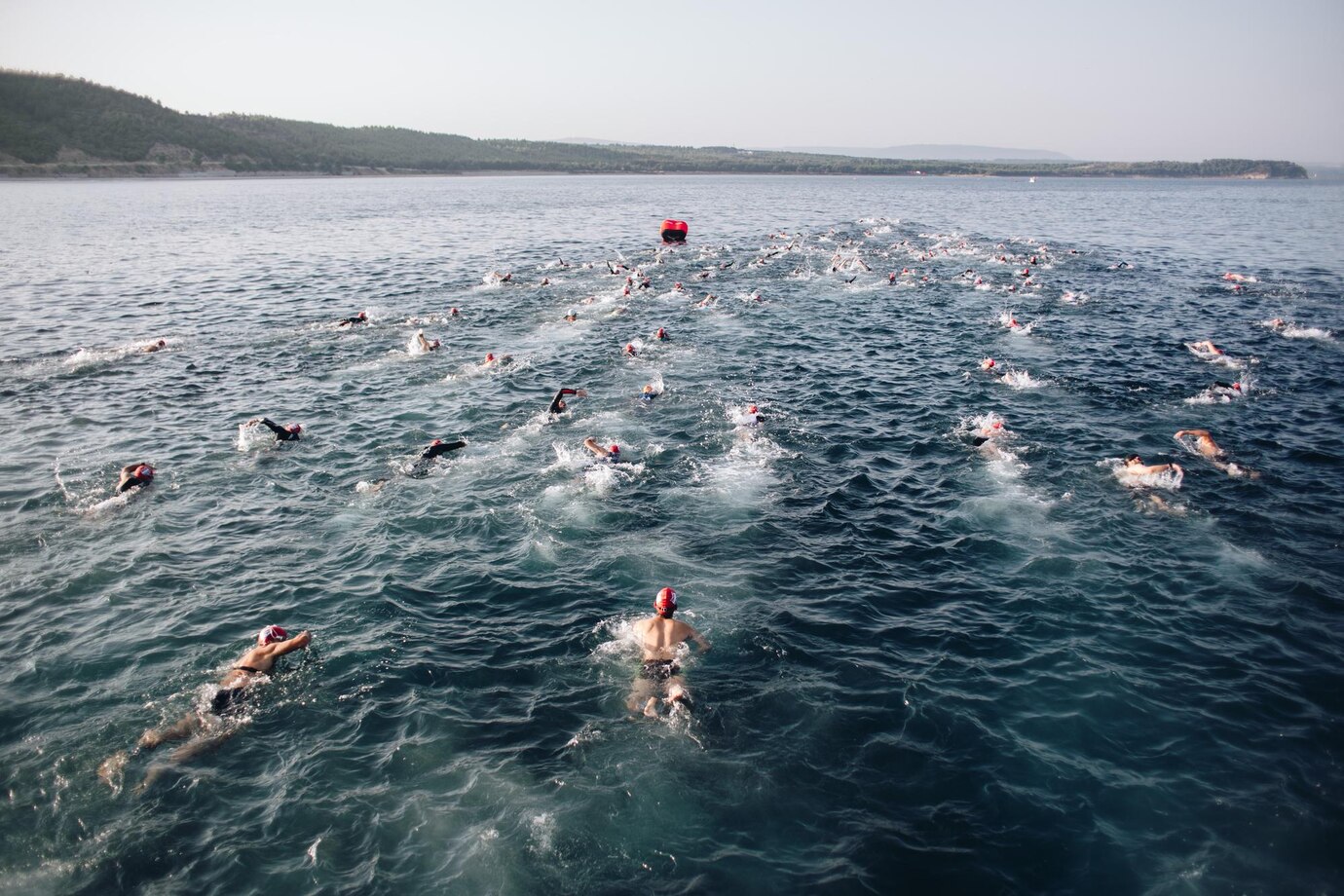 top-view-shot-swimming-competition-with-swimmers-ocean_181624-56935